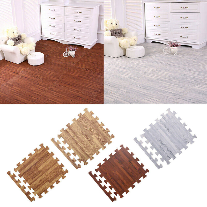 18Pcs Dark Wood Effect Foam Mats Interlocking Tiles Floor Protection 30x30cm