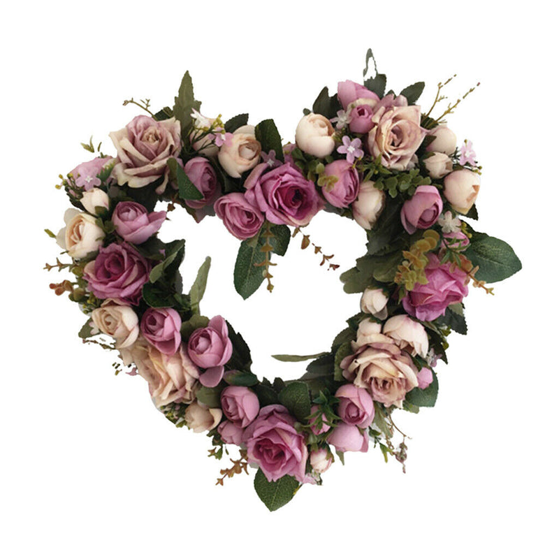 34cm Rose Flower Wreath Hanging Ornaments for Front Door Party DIY Purple
