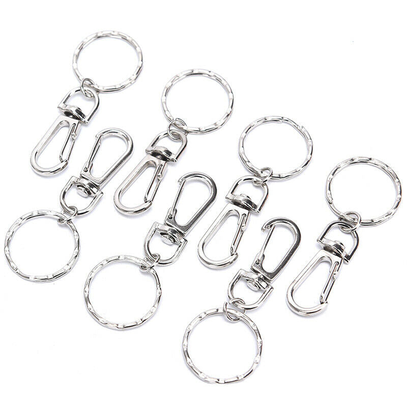 10X 25mm Keyring Ripple Lobster Clasp Keychain Short Chain Split Ring DIY F Hn