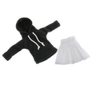 Cute Costume Black Hoodie & White Pleated Skirt for 1/6  Outfits Accs