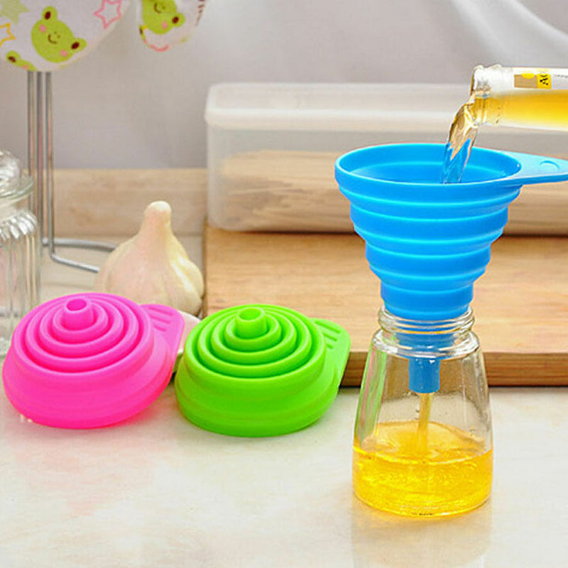 1 X Silicone Gel Practical Foldable Collapsible Style Funnel Hopper Kitchen T Gw