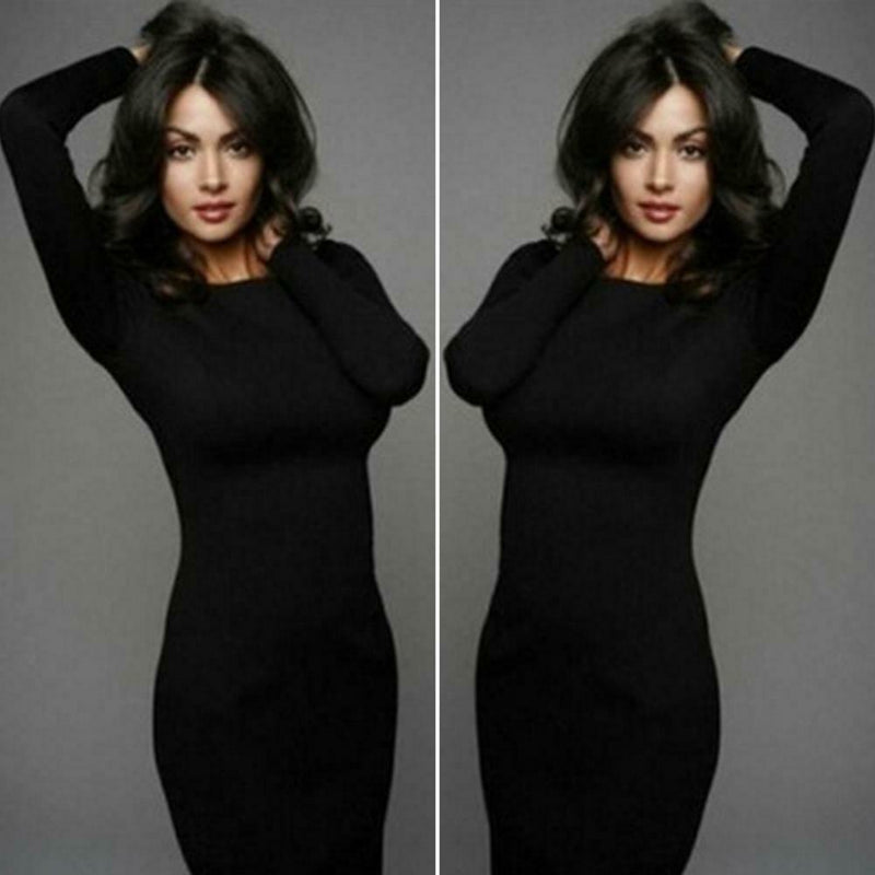 Women Sexy Black Long Sleeve Casual Party Cocktail Evening Mini Dress XL A