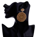 Weave Straw Double Disc Drop Earrings Boho Rattan Dangle Statement Earrings G2N6