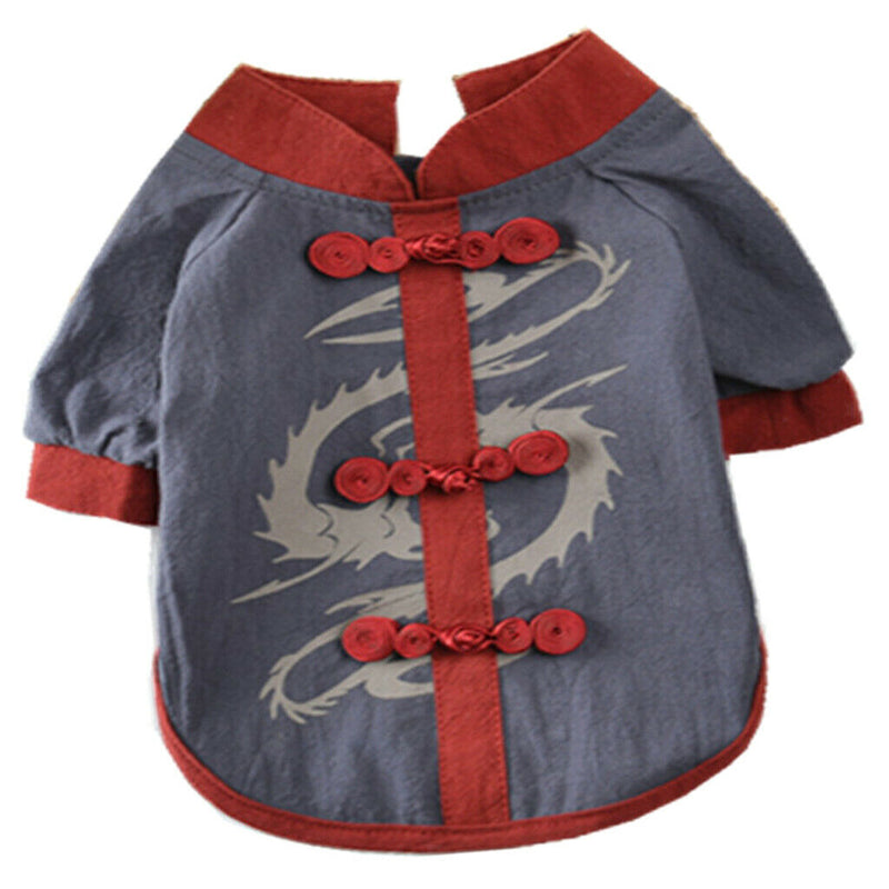 Pet Spring Summer Vest Small Pet Male Dog Traditional Han Style Vest Gray M