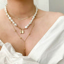Hip Hop Multi-Layer Imitation Irregular Pearls Chain Metal Beads Line Lock