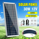 30W 12V Dual USB Flexible Solar Panel Kit Crocodile Clip Outdoor Car Charge