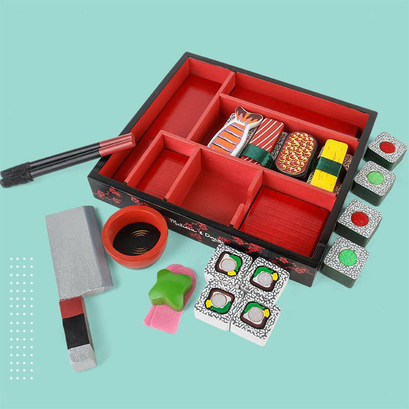 1 Set Childrens Wooden Food Kitchen Pretend Play Sushi Set Toys with Storage