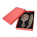 2PCS Bronze Handheld Mirrors Hollow Cosmetic Compact Mirror Comb Set Gift Box Gw