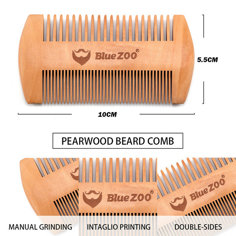wood natural sandalwood double sided beard styling shaping comb tool with PU 3c
