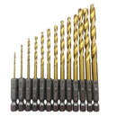 13 Pcs 1/4" Titanium Coated High Speed Steel Drill Set Hex Shank 1.5-6.5mm