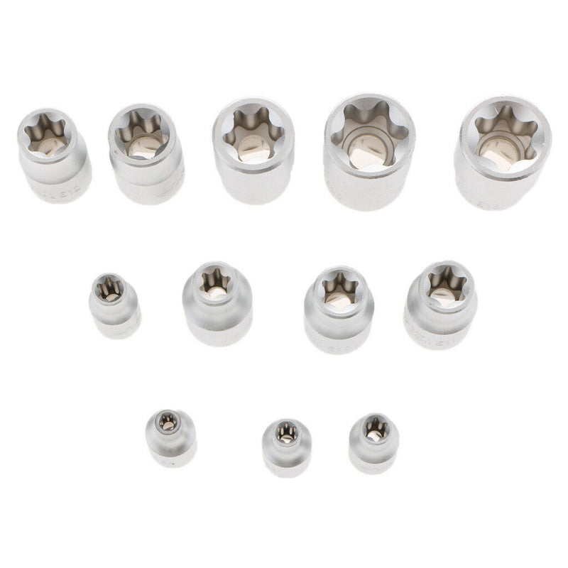 Set of Female Star External Sockets E4-E20 Socket Set 1/4" 3/8" Drive + Case