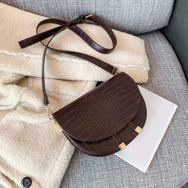 Retro Crossbody Handbag Women Semicircle PU Leather Shoulder Bag (Coffee)