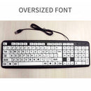 107 Keys USB Wired Large Print White Keys Black Letter Keyboard for Elderly