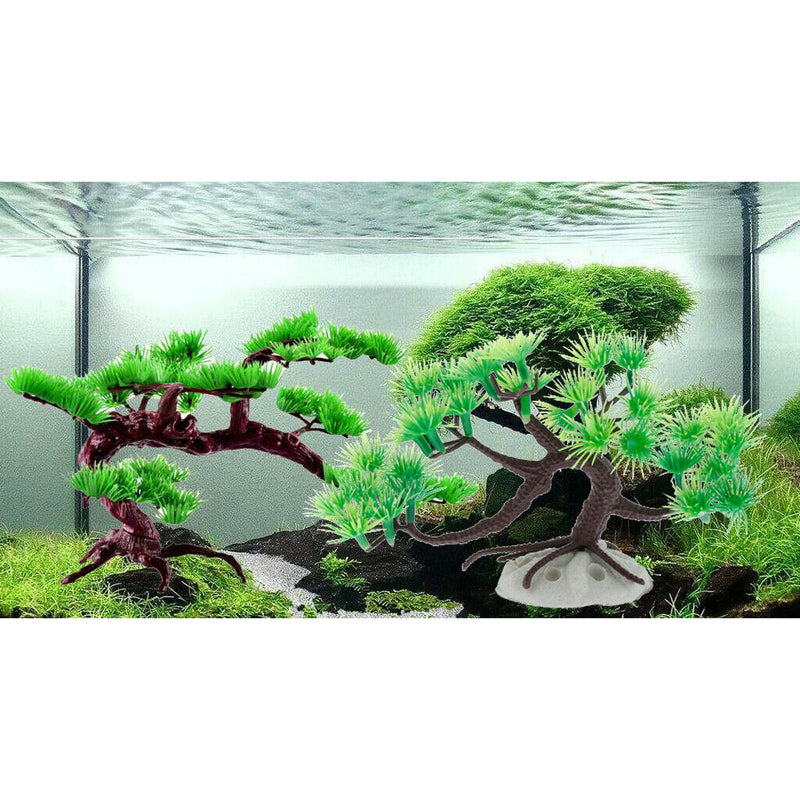 High Grade Artificial Green Curved Pine Tree Plastic Plants Aquarium Decor