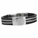 Men Punk Style Stainless Steel Silicone Bangle Wristband Cuff Bracelet-Silv