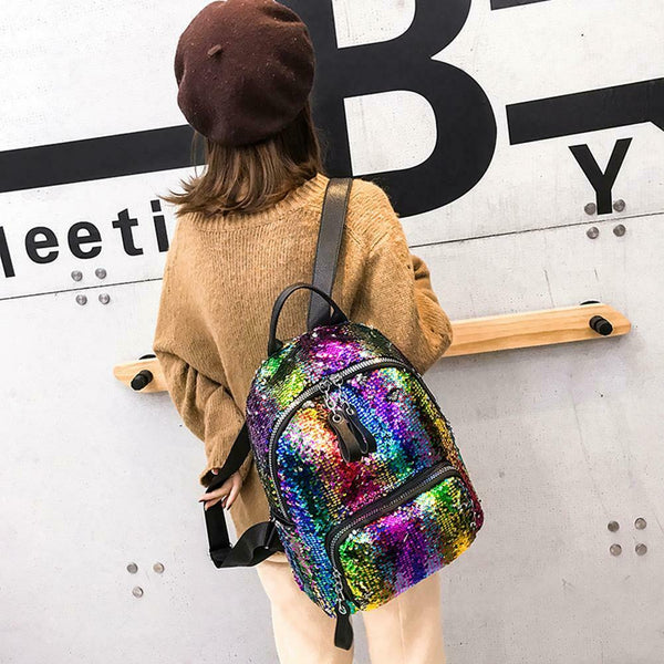 Glitter Backpack Women Sequin Travel Shoulder Bags Girls School Bags (Multi