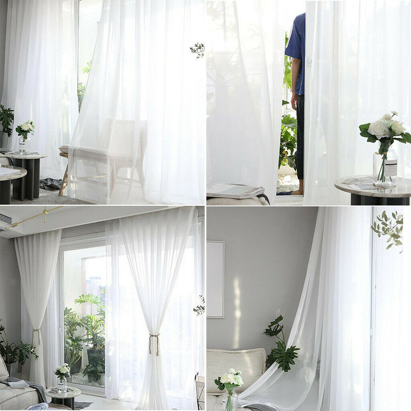 2pcs Patio Door White Chiffon Sheer Curtain Bedroom