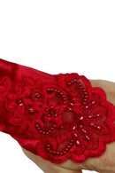 Grace Fingerless Long Gathered and Beaded Gloves(red) V7E3