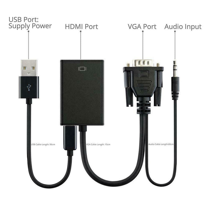 VGA to HDMI 1080P Converter HD Audio AV HDTV Audio Cable HDMI Adapter
