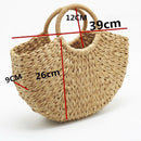 Handmade Beach Bag Round Straw Totes Bag Large Bucket Summer Bags Women Nat F2J7