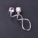 Stainless Steel Zircon Piercing Stud Earrings Ornament Jewelry Gift (Pink) A