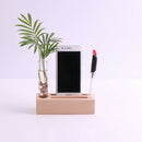 Clear Glass Tube Flower Vase Wooden Cellphone Table Stand Pencil Holder Rack
