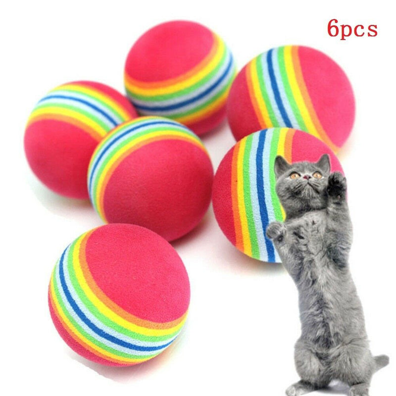 6Pcs/set Colorful Pet Soft Foam Rainbow Play Balls Cat Kitten Activity Toys Cute