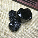 Chinese Lucky Obsidian Pendant Carved Pi Xiu Brave Troops Exorcise Evil Spirits