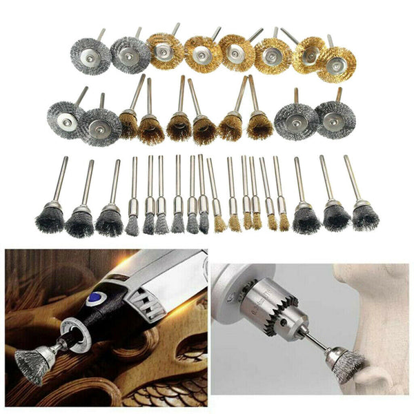 36PC Brass Wire Wheel Brushes Set Kit Accessories for Rotary Tools