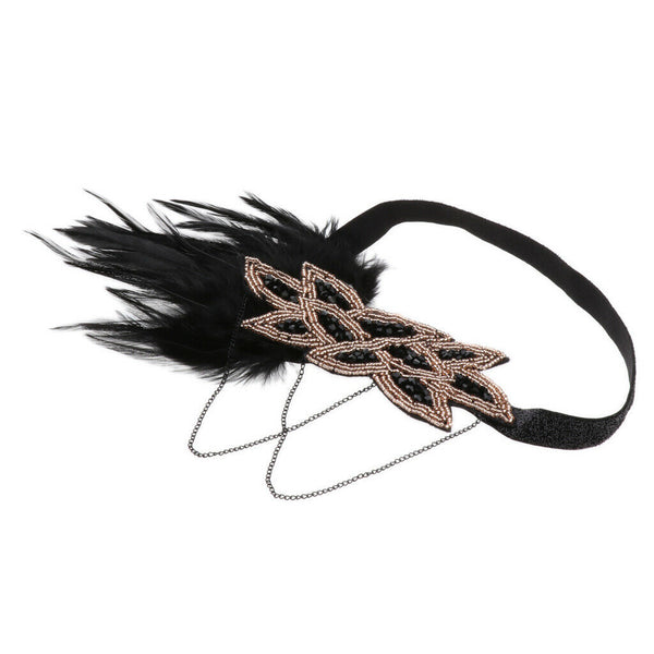 Handmade Feather Headband - Flapper Feather Headpiece - 1920s Beaded Headband