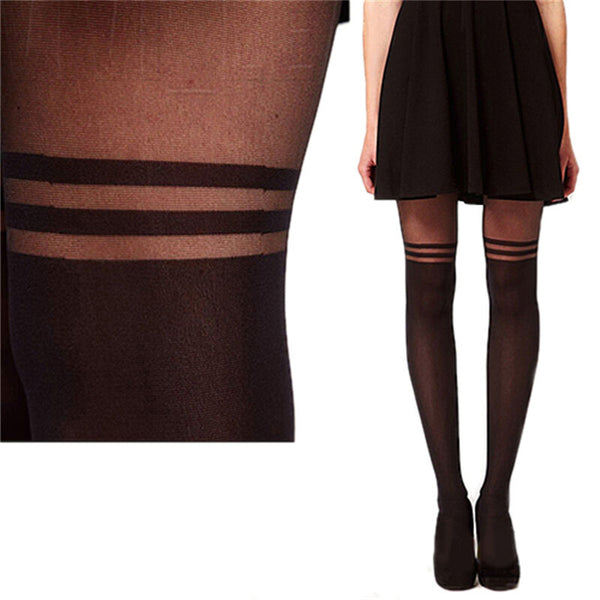 Black Sexy Women Temptation Sheer Mock Suspender Tights Pantyhose Stockings B.AU