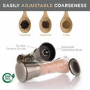 Premium Stainless Steel Salt and Pepper Grinder Set With Stand - Tall Salt
