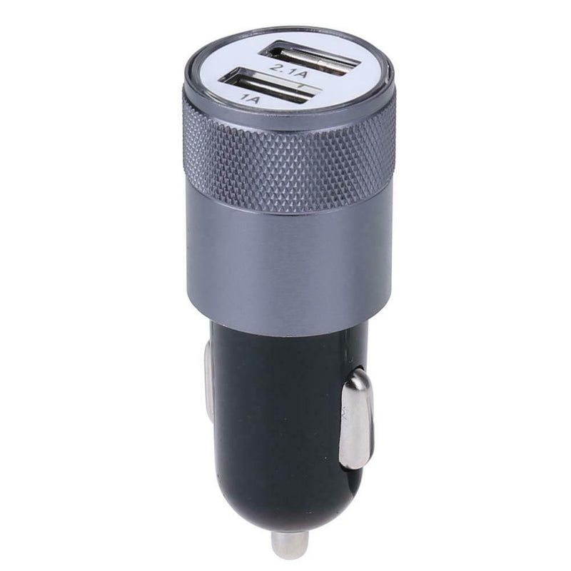 Metal Dual USB 2.1A Car Cigarette Lighter Adapter Charger(Gray+Black) A
