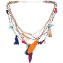 Elegant Women's Ethnic Style Feathers Tassels Beads Multi-layer Chain Neckl