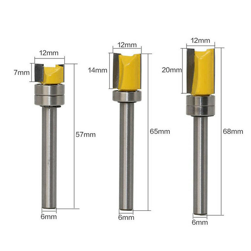 Woodworking 6mm Shank Flush Trim Pattern Router Cutter Bit Bearing