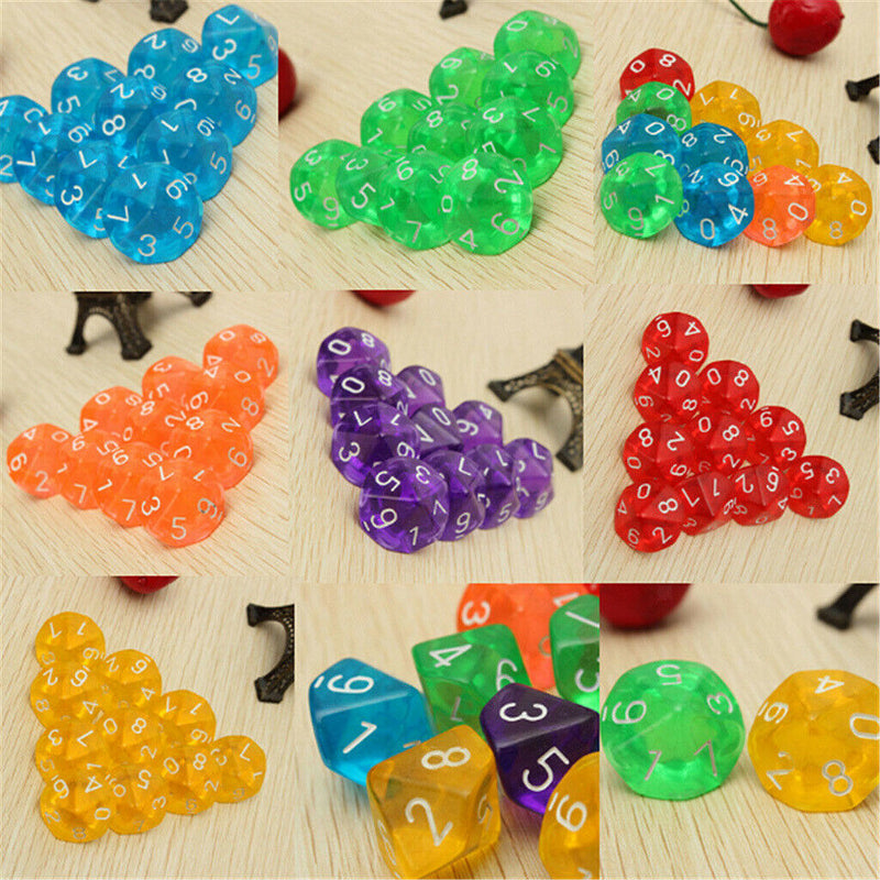 20 Pack Clear D10 Dice 10 Sided Dice for D&D RPG MTG Accessories Red&Purple