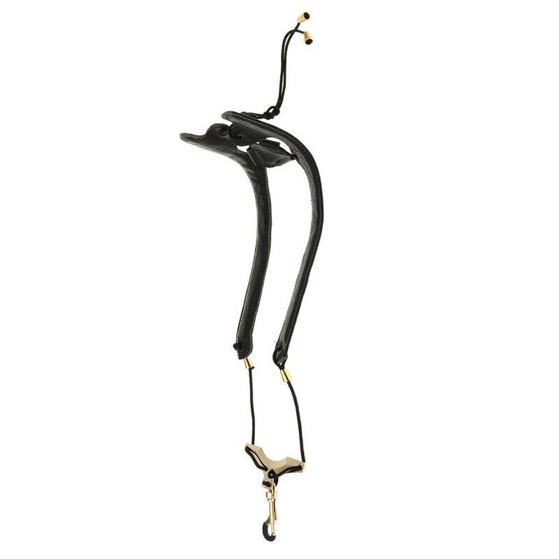Black Adjustable Leather Saxophone Shoulder Neck Strap with Buckle Width 24