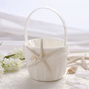 Wedding Beach Themed Ivory Flower Girl Basket With Sea Star And Seashell
