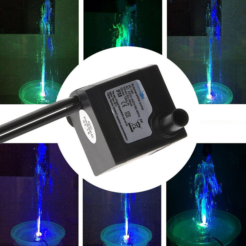 3W Small Submersible Water Pump with 4 LED Light For Aquarium Rockery Fountain