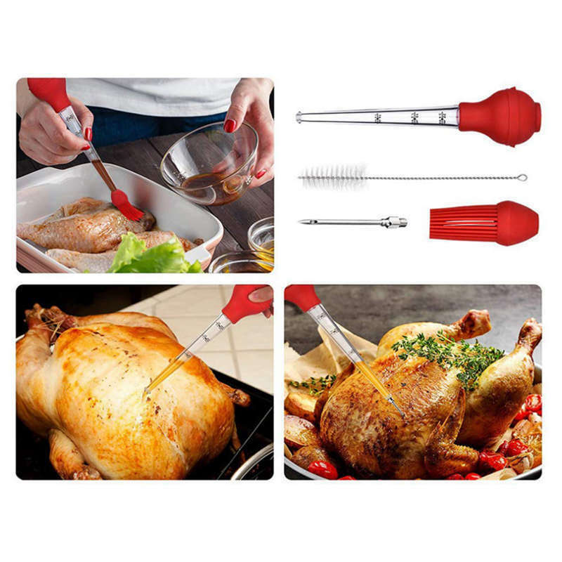 4Pcs Turkey Baster Silicone Turkey Seasoning Pump Drip Oil Seasoning Tube w