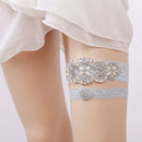 Wedding Garter Rhinestone Beading Lace Flower Blue Sexy Garter 2pcs set for
