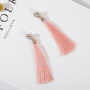 Bohemian Flower Rhinestone Long Pink Tassel Stud Earrings Women Jewelry