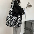 Autumn Zebra Pattern Shoulder Crossbody Bag Women Plush Large Capacity Tote