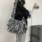 Autumn Zebra Pattern Shoulder Crossbody Bag Women Plush Large Capacity Tote