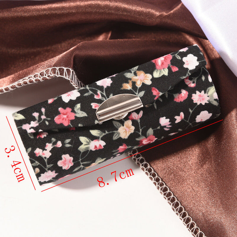 Fashion Floral Cloth Lipstick Case Holder With Mirror Inside & Snap-On Closu Nw