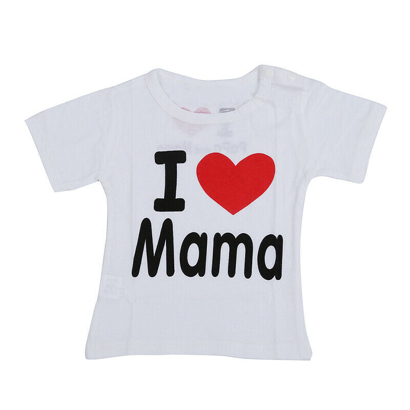 Baby clothing cotton I love mama letters short-sleeved t-shirt white I LOVE V7A1