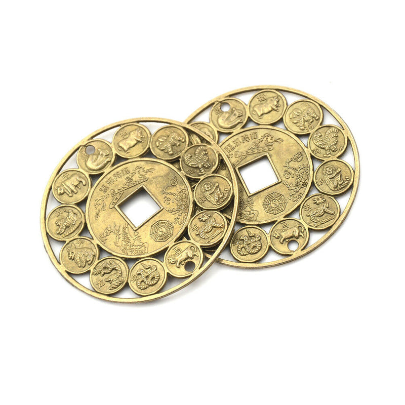 2Pcs Auspicious Chinese Zodiac Feng Shui Coin Good Luck Prosperous Protection OZ