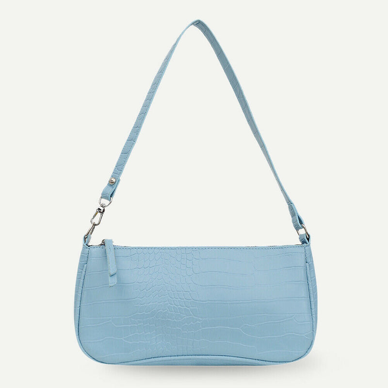 Fashion Alligator PU Handbags Women Solid Underarm Shoulder Bags (Blue)