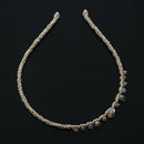 Women Clear Pink Brown Faux Crystal Beads Tinsel Narrow Hair Hoop Headband