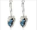 1Pair Blue Crystal Rhinestone Enamel Butterfly Dangle Hoop beautiful Earrings